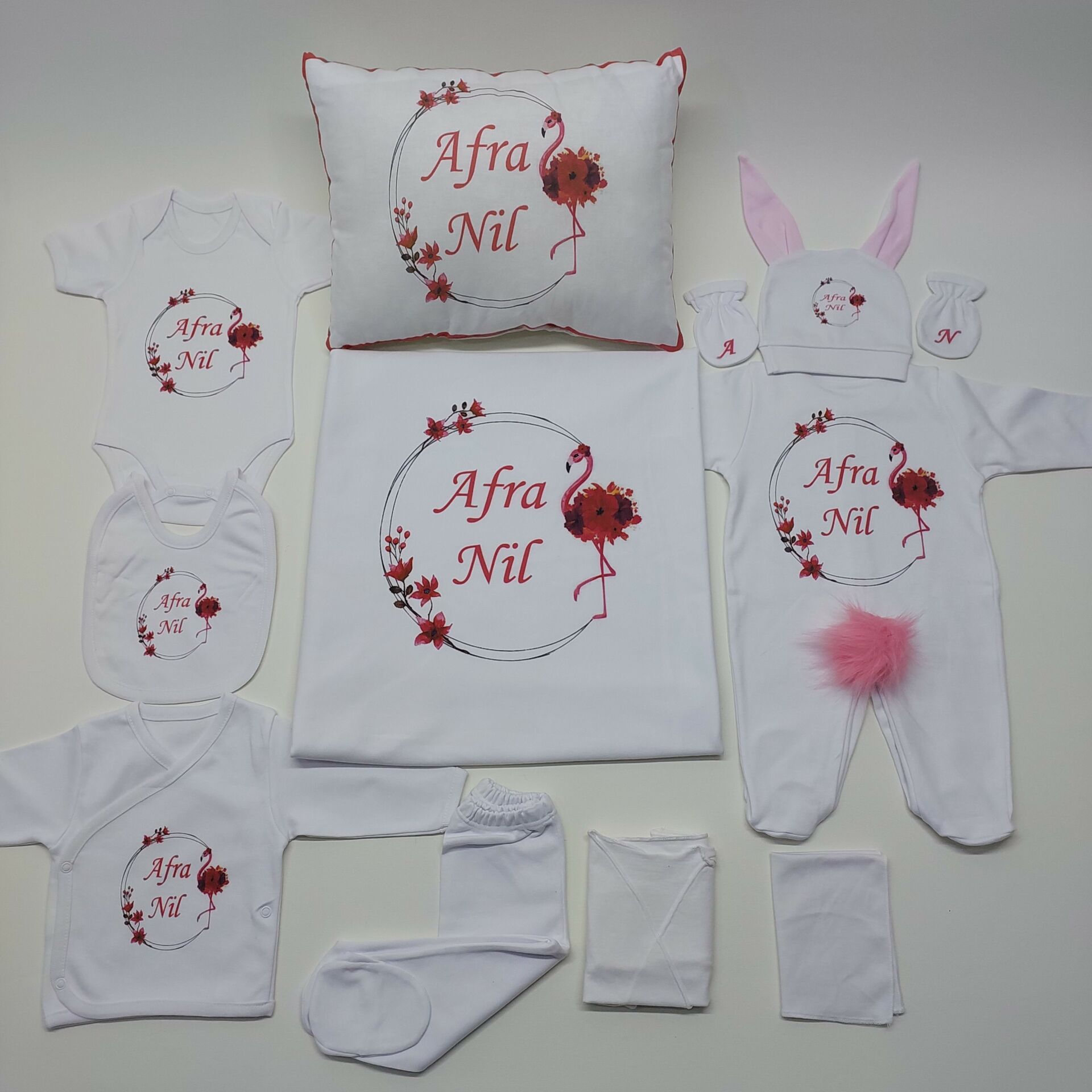 12 Parça Baskılı Flamingo Desenli Hastane Çıkış Set