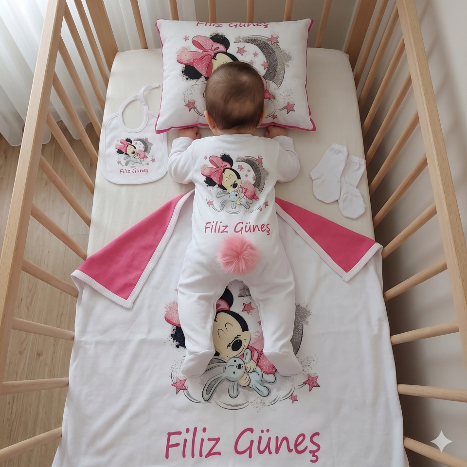 12 Parça Baskılı Minnie Mouse Desenli Hastane Çıkış Set
