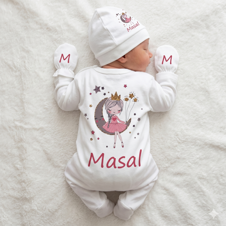 12 Parça Baskılı Pembe Desenli Hastane Çıkış Set