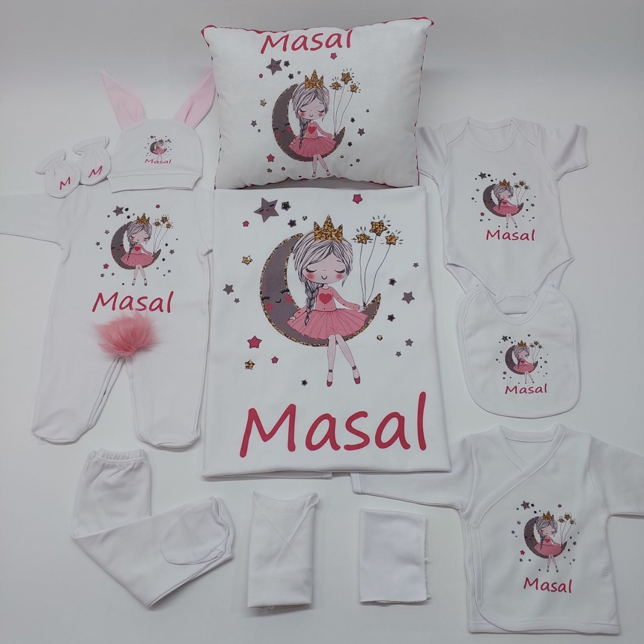 12 Parça Baskılı Pembe Desenli Hastane Çıkış Set