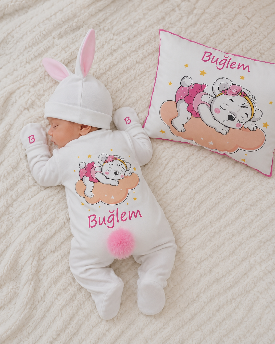 12 Parça Baskılı Uyuyan Ayıcık Desenli Hastane Çıkış Seti
