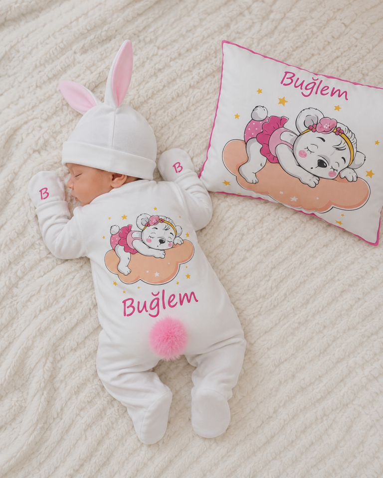 12 Parça Baskılı Uyuyan Ayıcık Desenli Hastane Çıkış Seti