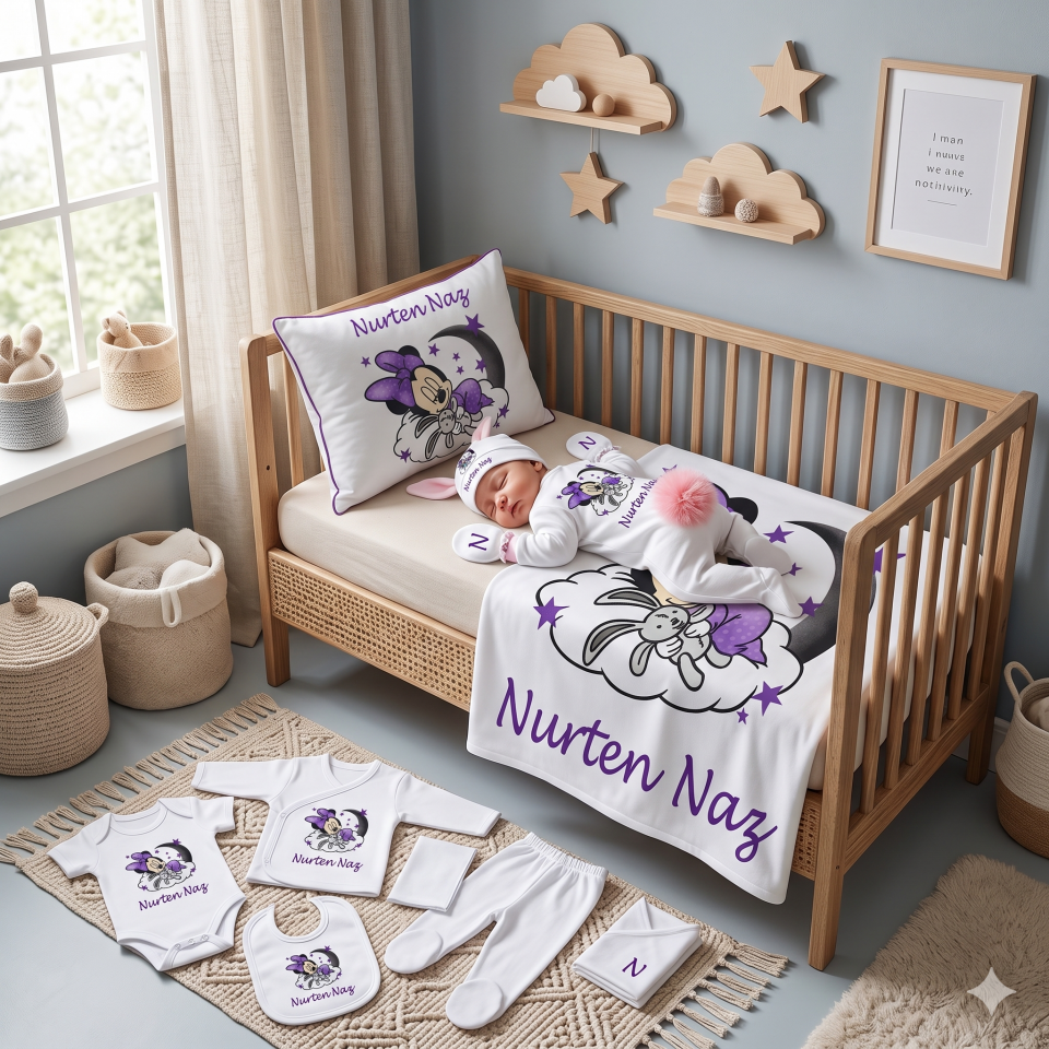12 Parça Baskılı Minnie Mouse Desenli Hastane Çıkış Set