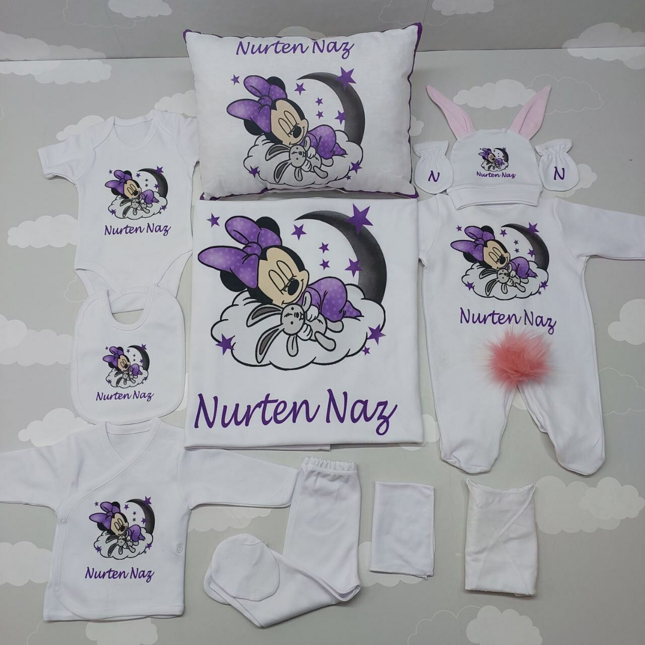 12 Parça Baskılı Minnie Mouse Desenli Hastane Çıkış Set