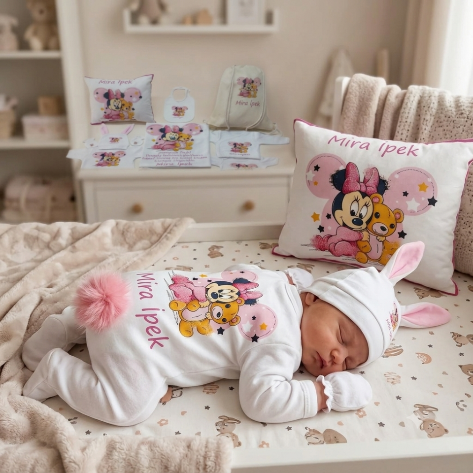 12 Parça Baskılı Minnie Mouse Desenli Hastane Çıkış Set