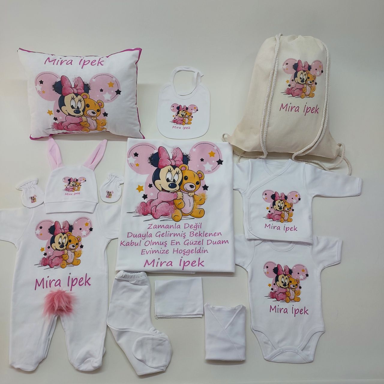 12 Parça Baskılı Minnie Mouse Desenli Hastane Çıkış Set