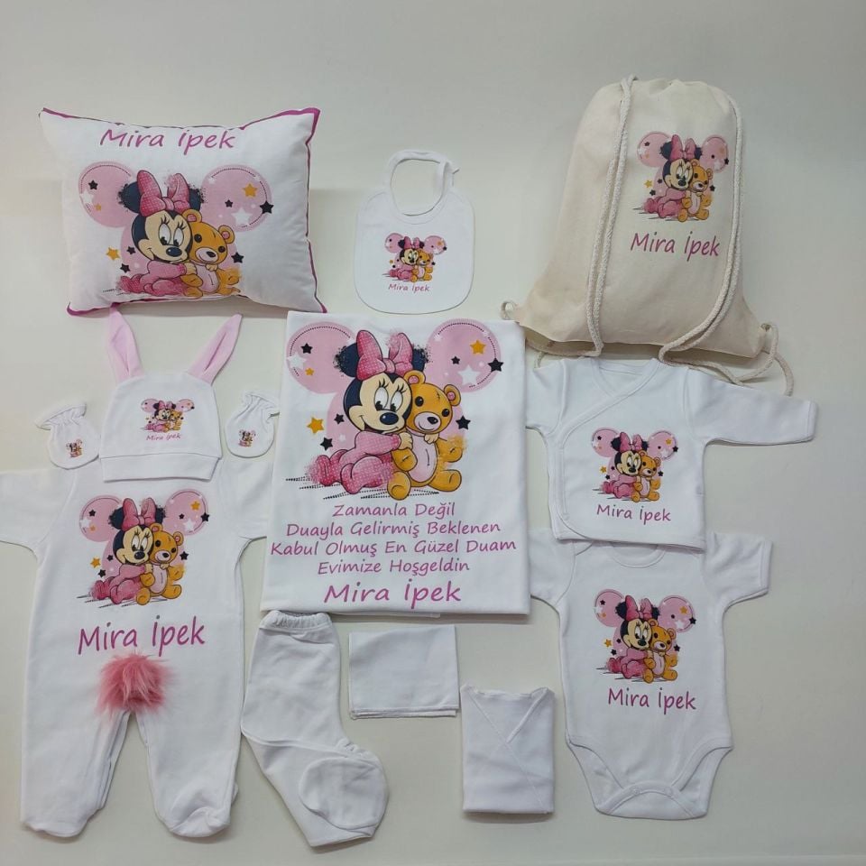12 Parça Baskılı Minnie Mouse Desenli Hastane Çıkış Set