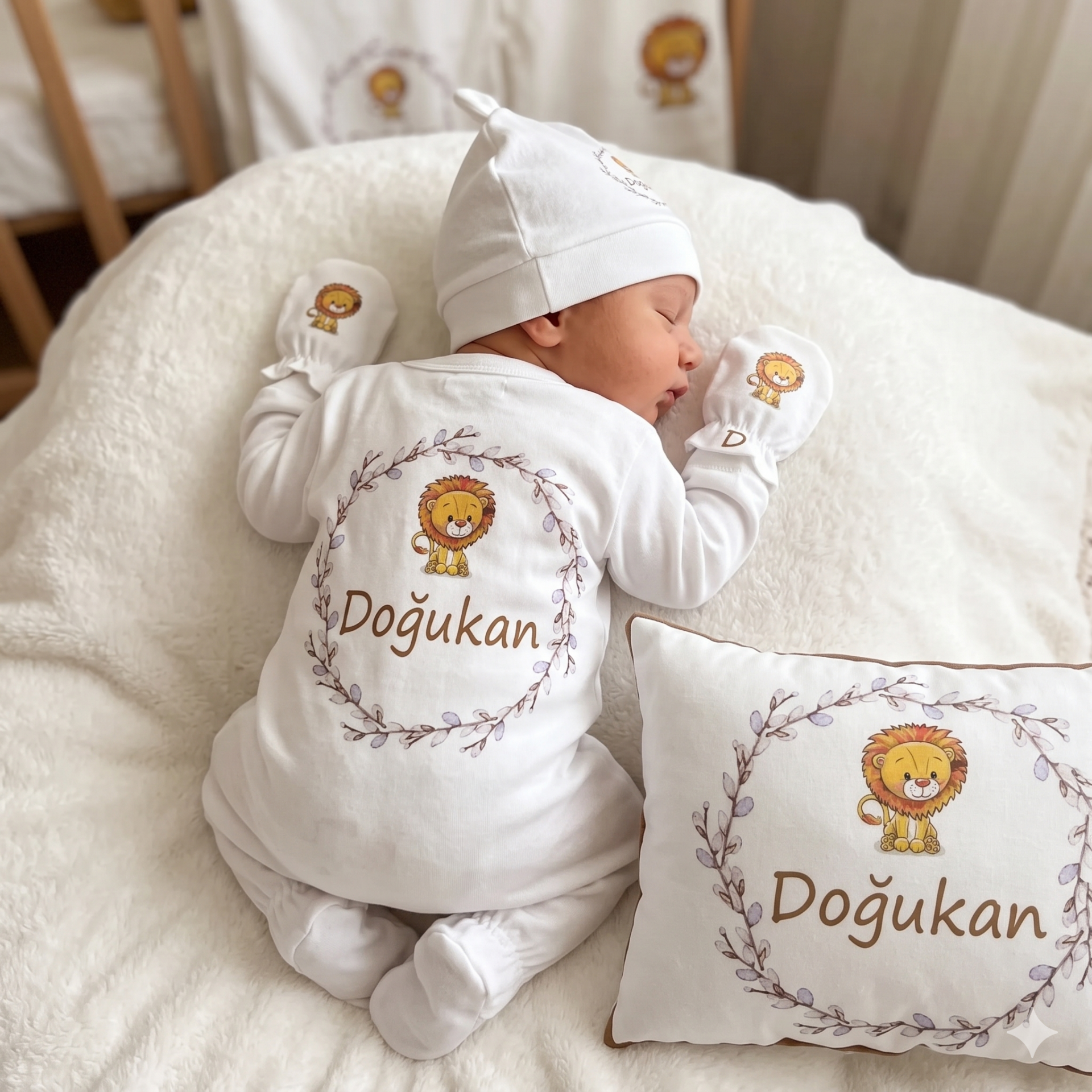 12 Parça Baskılı Aslan Desenli Hastane Çıkış Set
