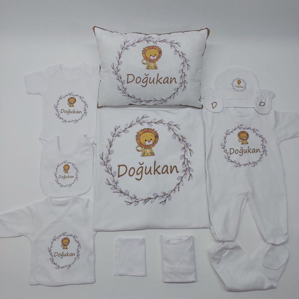 12 Parça Baskılı Aslan Desenli Hastane Çıkış Set
