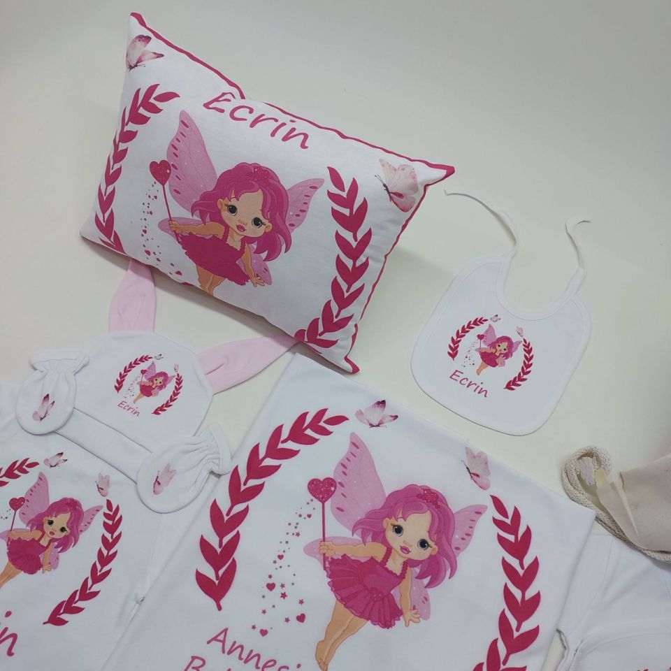 12 Parça Baskılı Pembe Melek Desenli Hastane Çıkış Set