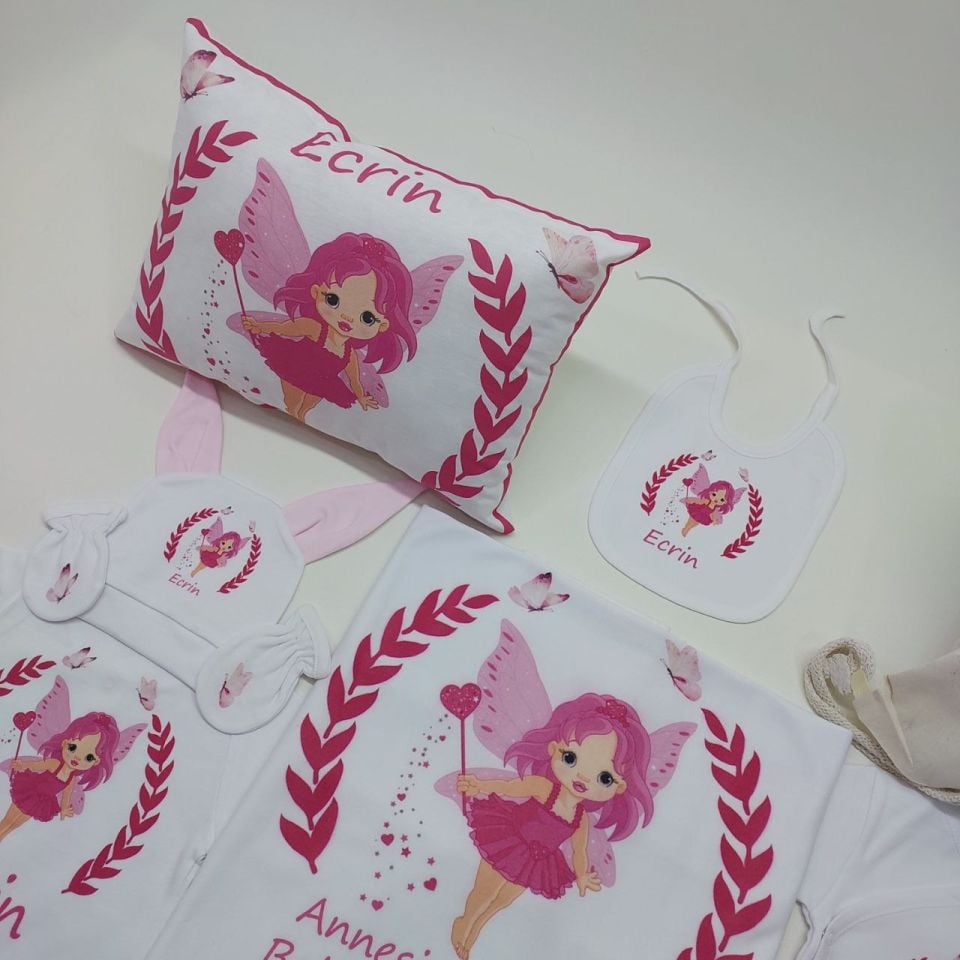 12 Parça Baskılı Pembe Melek Desenli Hastane Çıkış Set