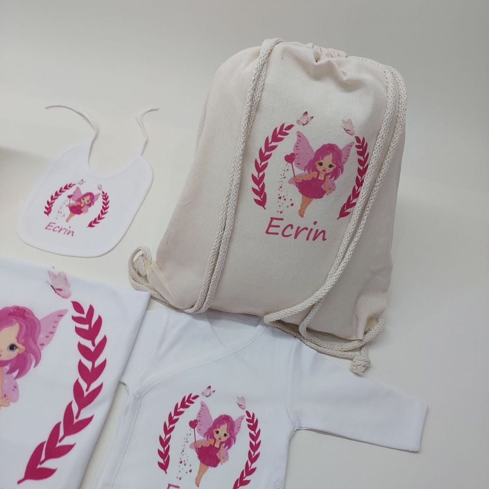 12 Parça Baskılı Pembe Melek Desenli Hastane Çıkış Set