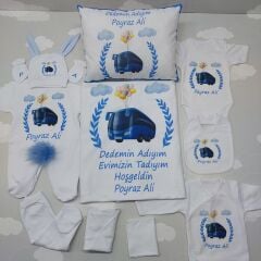 12 Parça Baskılı Mavi Otobüs Desenli Hastane Çıkış Set