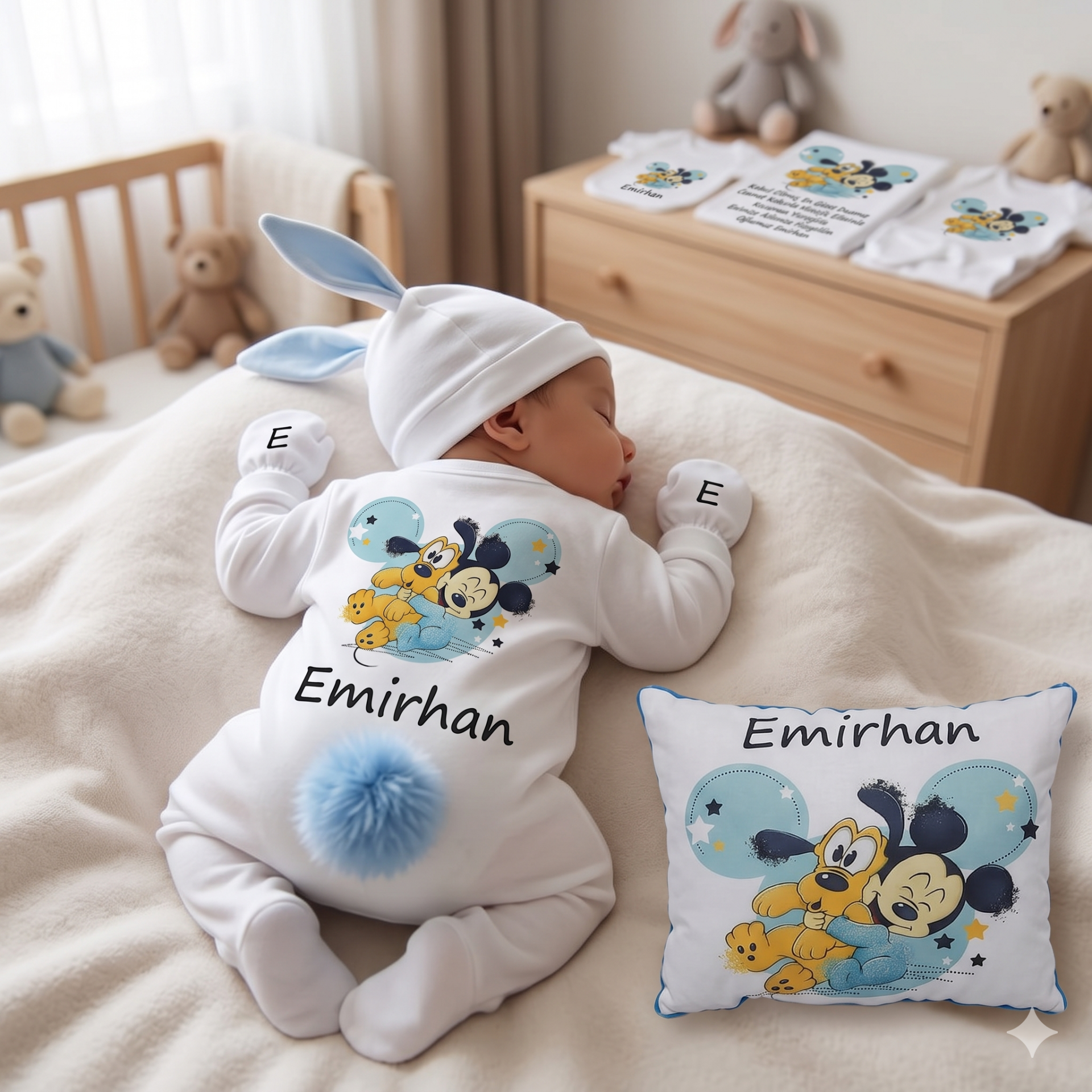 12 Parça Baskılı Mickey Mouse Desenli Hastane Çıkış Set