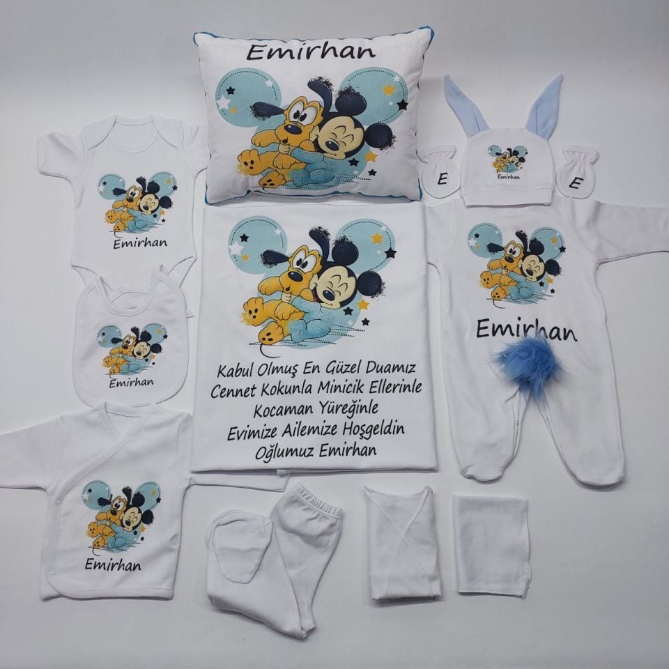 12 Parça Baskılı Mickey Mouse Desenli Hastane Çıkış Set