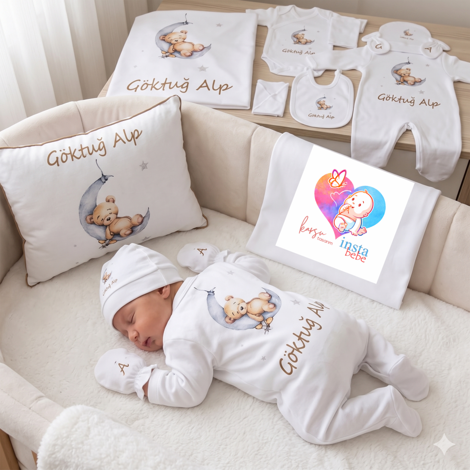 12 Parça Baskılı Ayıcık Desenli Hastane Çıkış Set