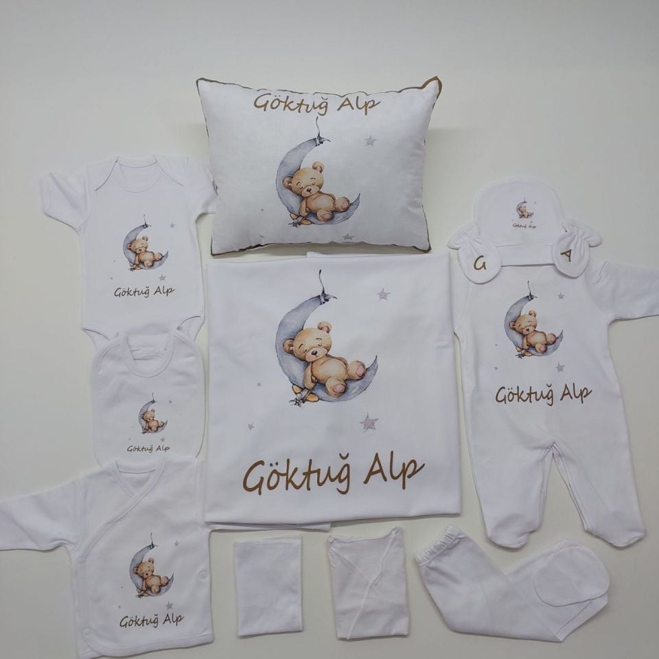12 Parça Baskılı Ayıcık Desenli Hastane Çıkış Set