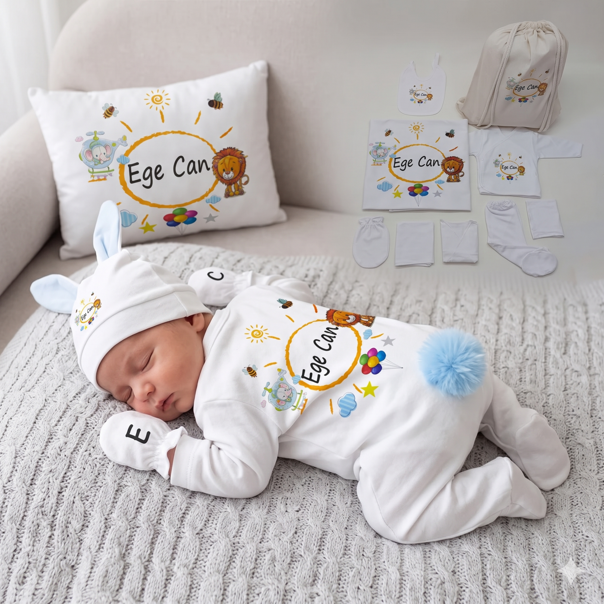 12 Parça Baskılı Desenli Hastane Çıkış Set