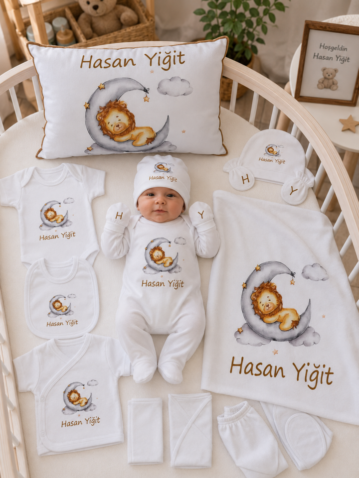 12 Parça Baskılı Aslan Desenli Hastane Çıkış Set