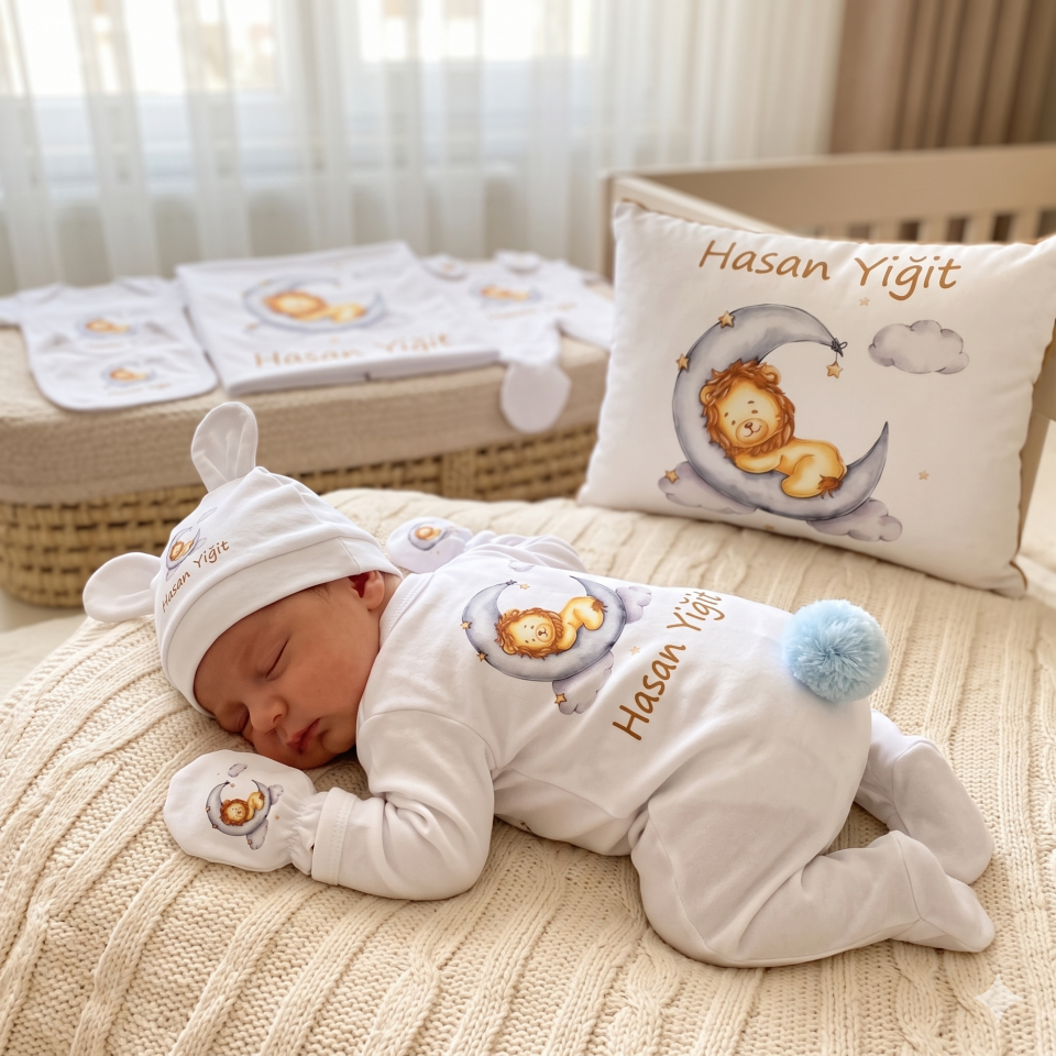12 Parça Baskılı Aslan Desenli Hastane Çıkış Set