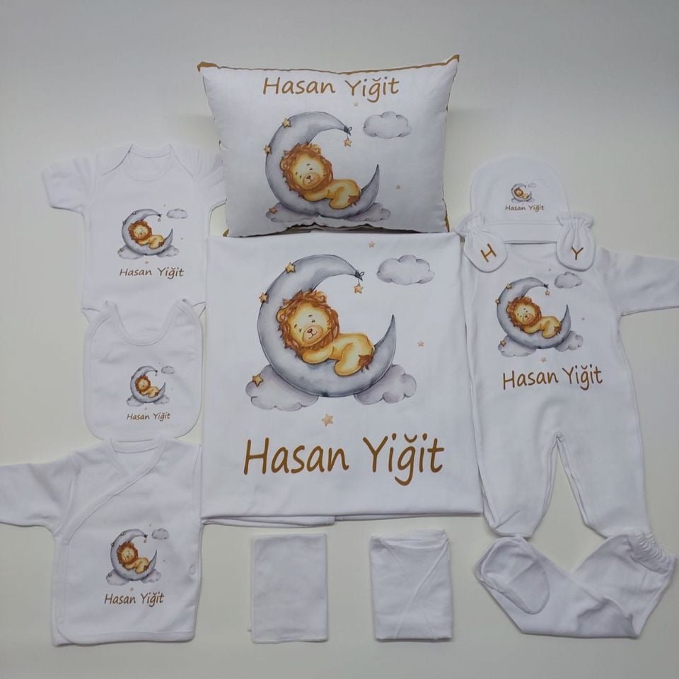 12 Parça Baskılı Aslan Desenli Hastane Çıkış Set