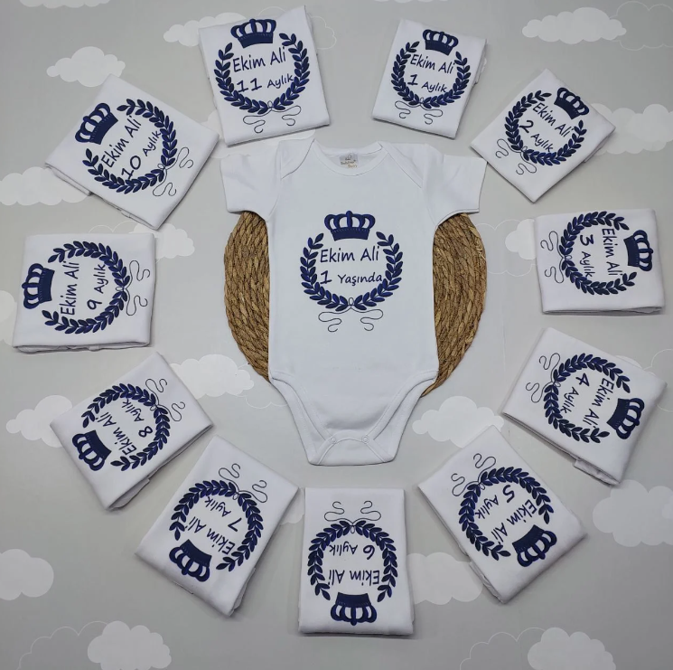 12 Aylık Lacivert Desenli Zıbın Seti