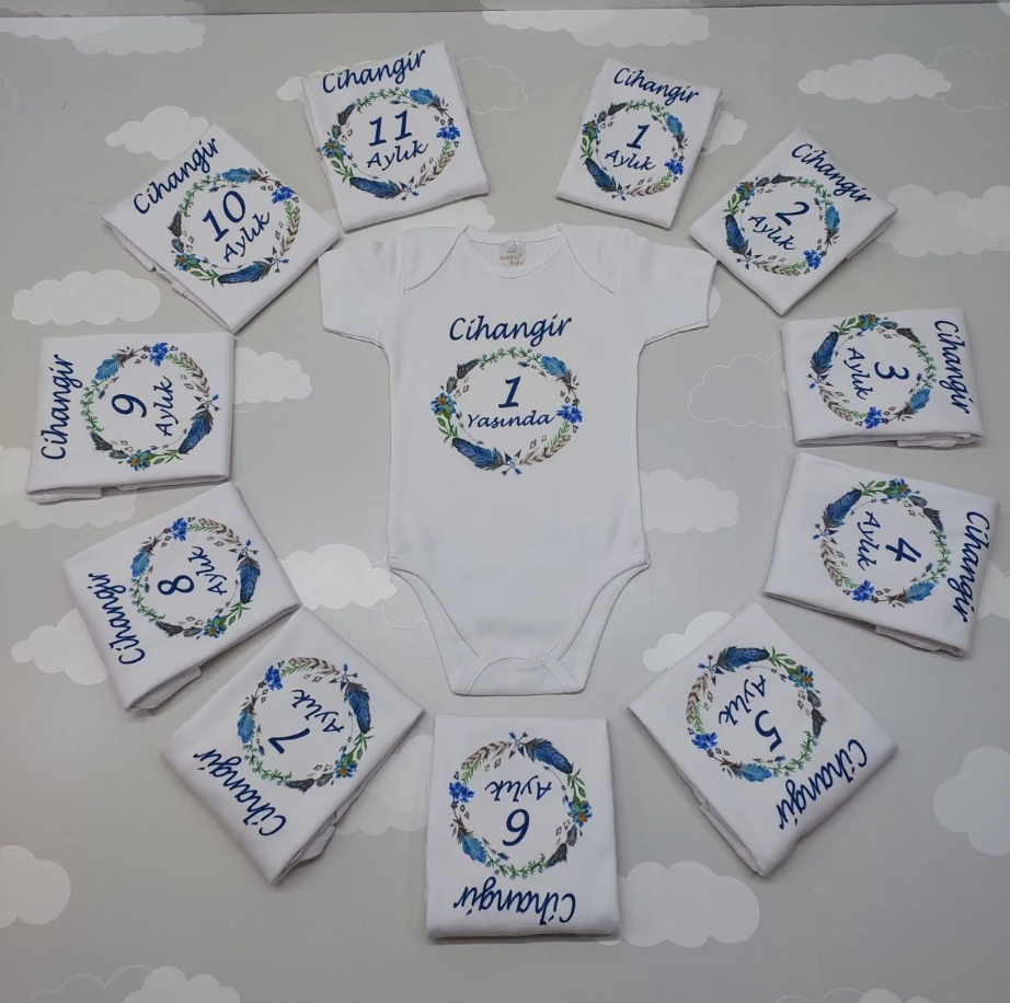 12 Aylık Mavi Desenli Zıbın Seti