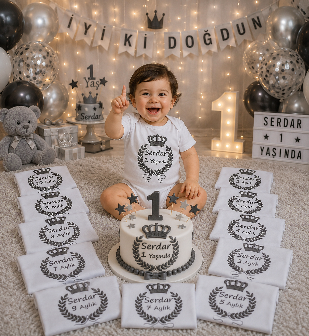 12 Aylık Silver Desenli Zıbın Seti
