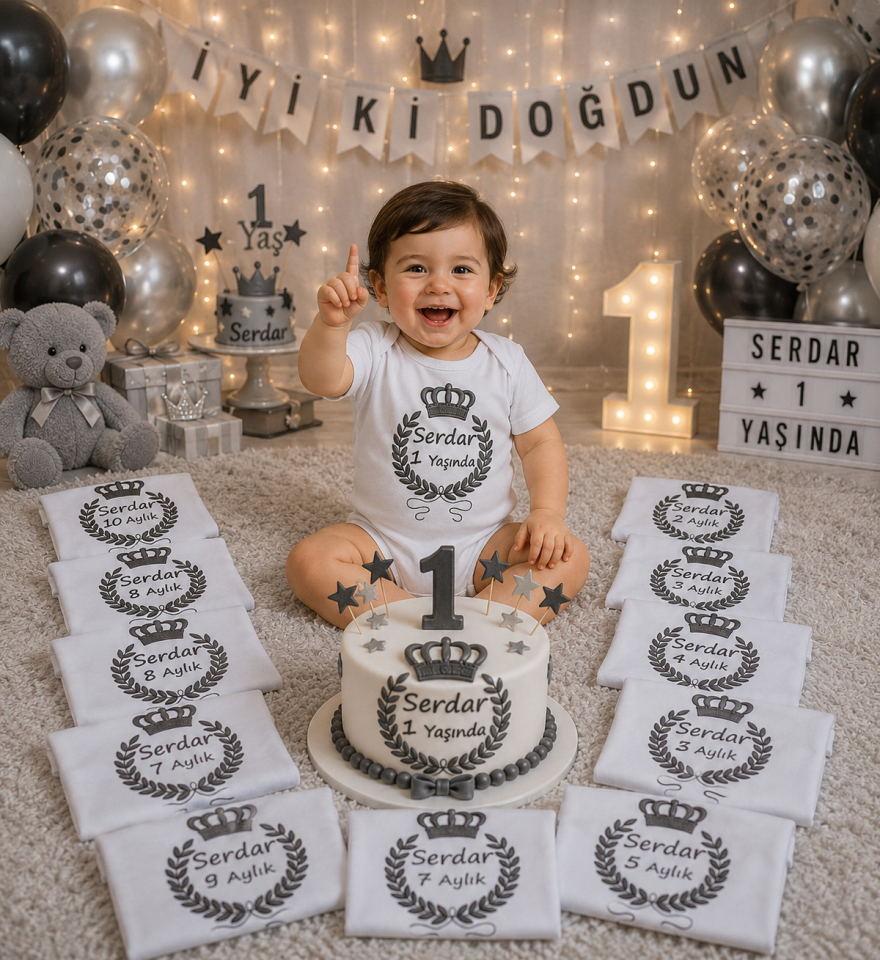 12 Aylık Silver Desenli Zıbın Seti
