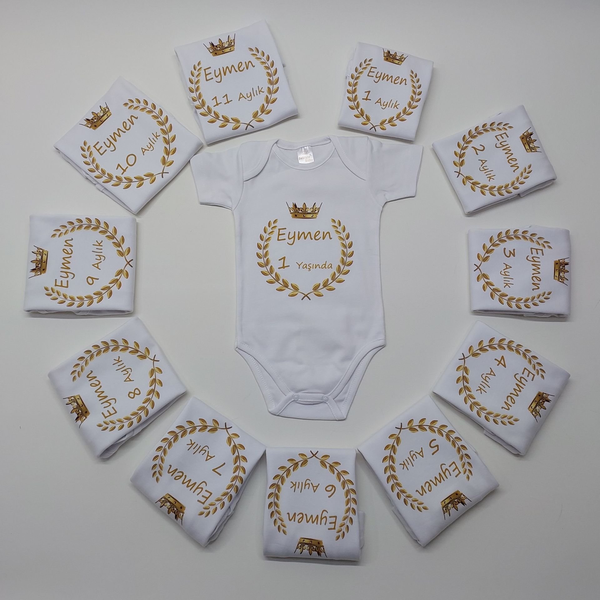 12 Aylık Gold Desenli Zıbın Seti