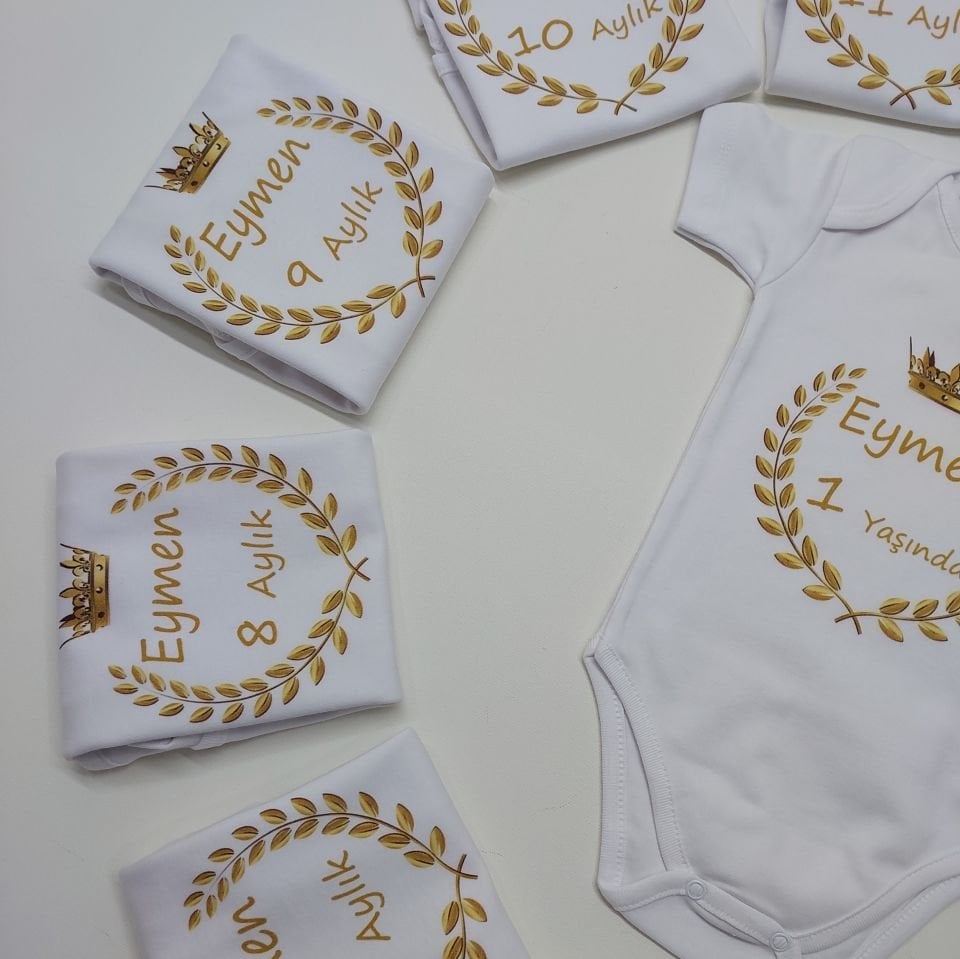 12 Aylık Gold Desenli Zıbın Seti