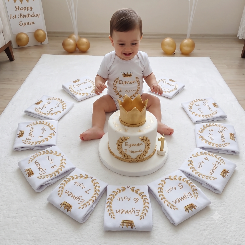12 Aylık Gold Desenli Zıbın Seti