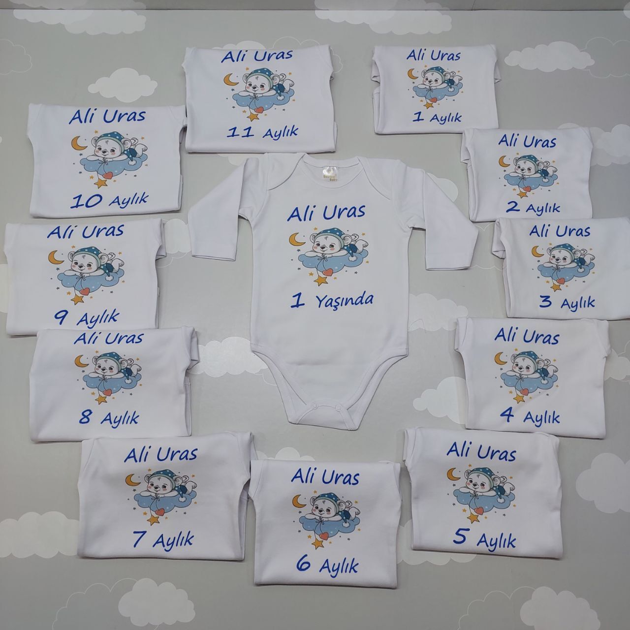 12 Aylık Mavi Desenli Zıbın Seti