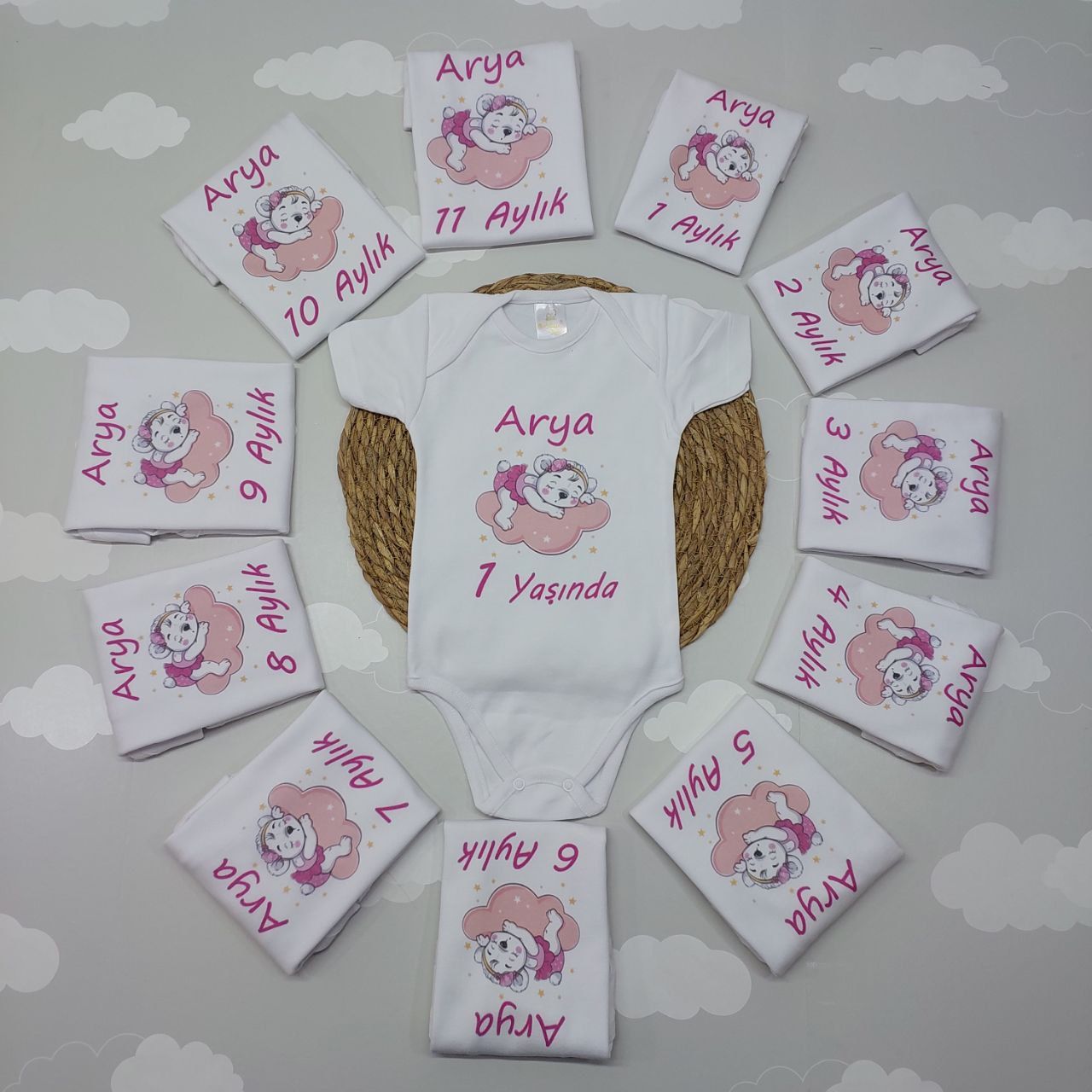 12 Aylık Pembe Desenli Zıbın Seti