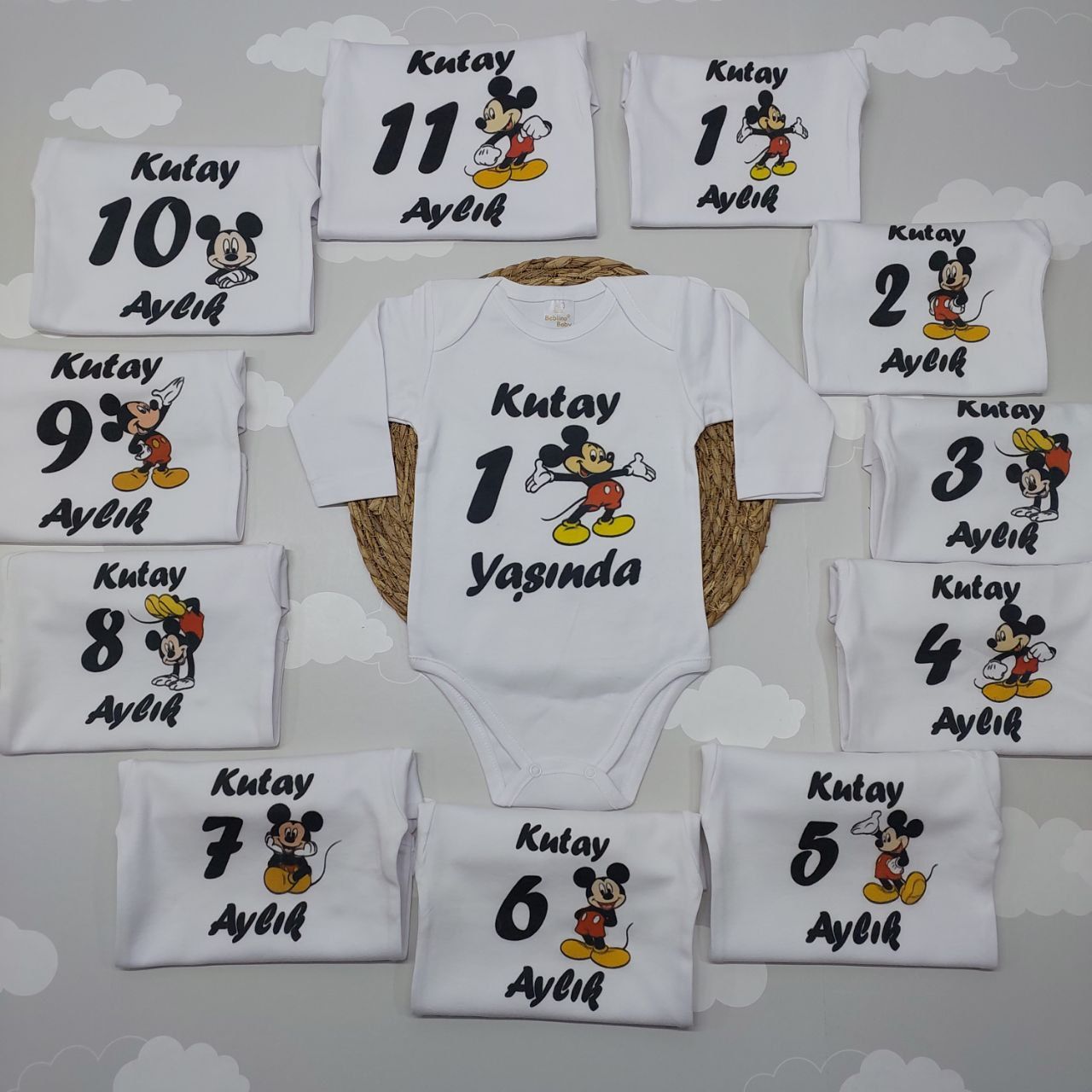 12 Aylık Mickie Mouse'lu Zıbın Seti