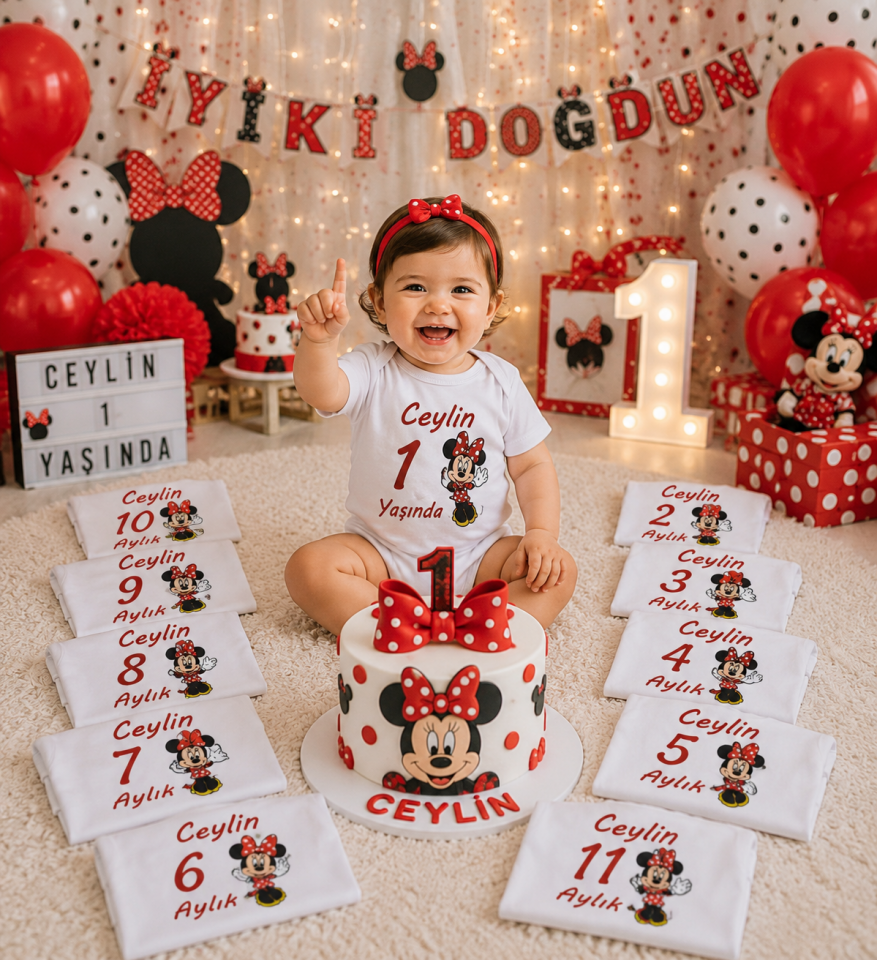 12 Aylık Minnie Mouse'lu Zıbın Seti