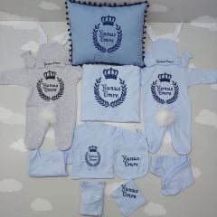 Nakışlı Mavi Lacivert 14 Parça Hastane Çıkış Seti