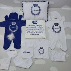 Nakışlı Beyaz Lacivert 14 Parça Hastane Çıkış Seti