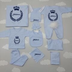 Nakışlı Mavi 10 Parça Hastane Çıkış Seti