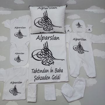 12 Parça Baskılı Beyaz Siyah Hastane Çıkış Set