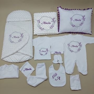 Avantajlı 12 Parça Mor Desenli Nakışlı Set