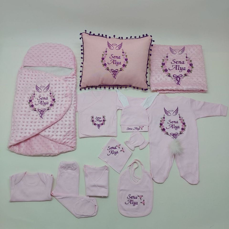 Avantajlı 12 Parça Pembe Desenli Nakışlı Set