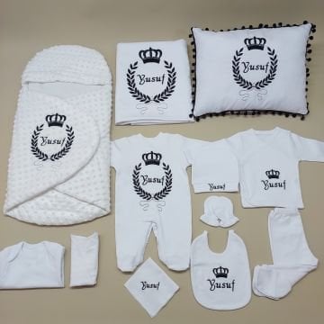 Avantajlı 12 Parça Siyah Desenli Nakışlı Set