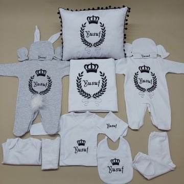 Nakışlı Siyah Desenli 14 Parça Hastane Çıkış Seti