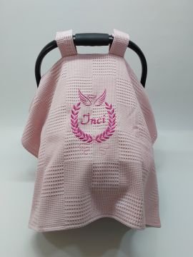 Nakışlı Çift Taraflı Kalp Desenli Pembe Puset Örtüsü Takımı