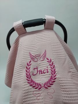 Nakışlı Çift Taraflı Kalp Desenli Pembe Puset Örtüsü Takımı