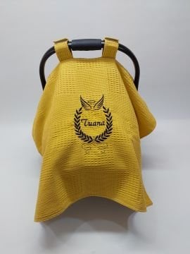 Nakışlı Çift Taraflı Prenses Desen Sarı Puset Örtüsü Takımı
