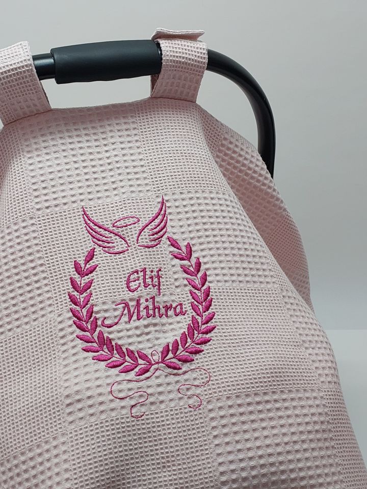 Nakışlı Çift Taraflı Bulut Desenli Pembe Puset Örtüsü Takımı