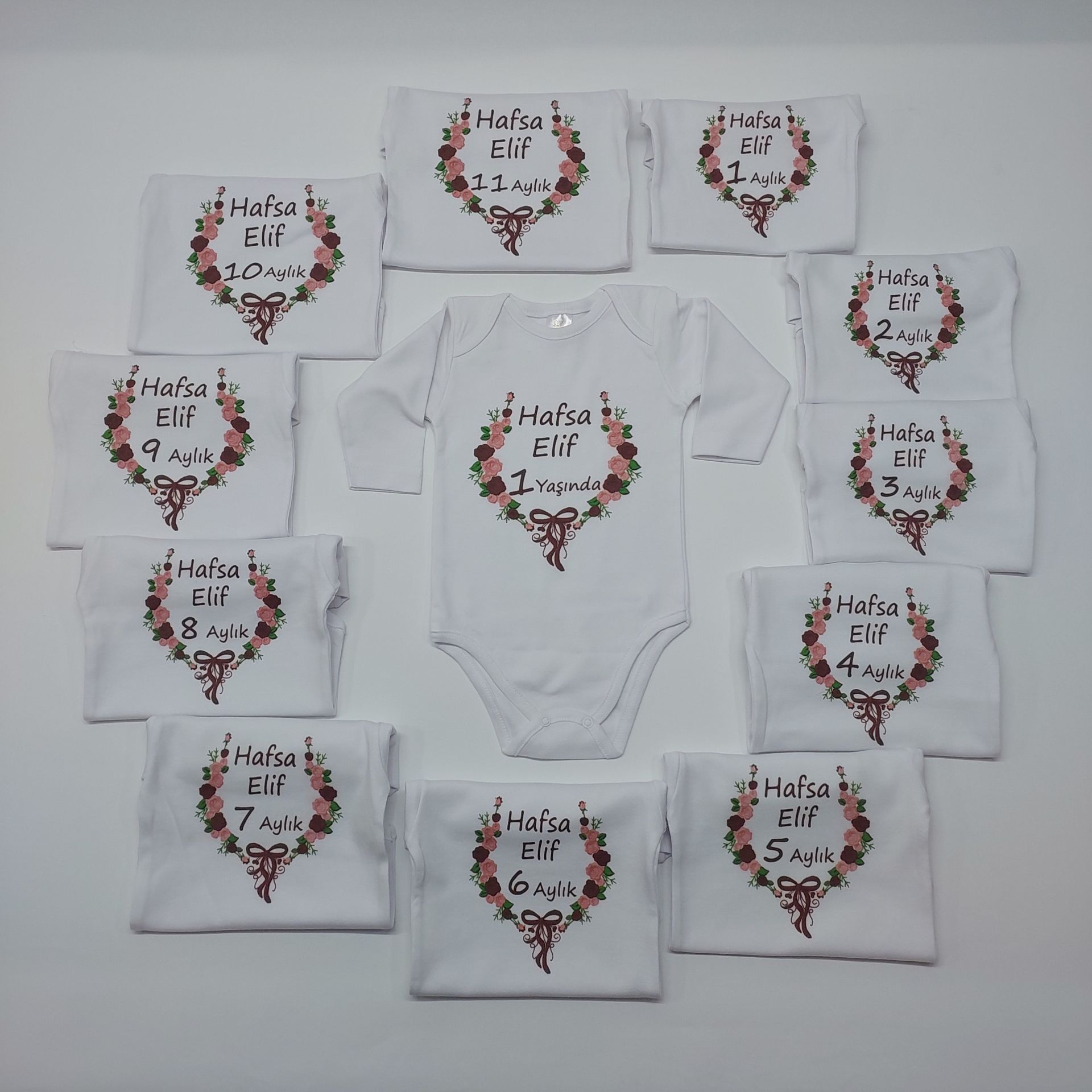 12 Aylık Çiçek Desenli Zıbın Seti