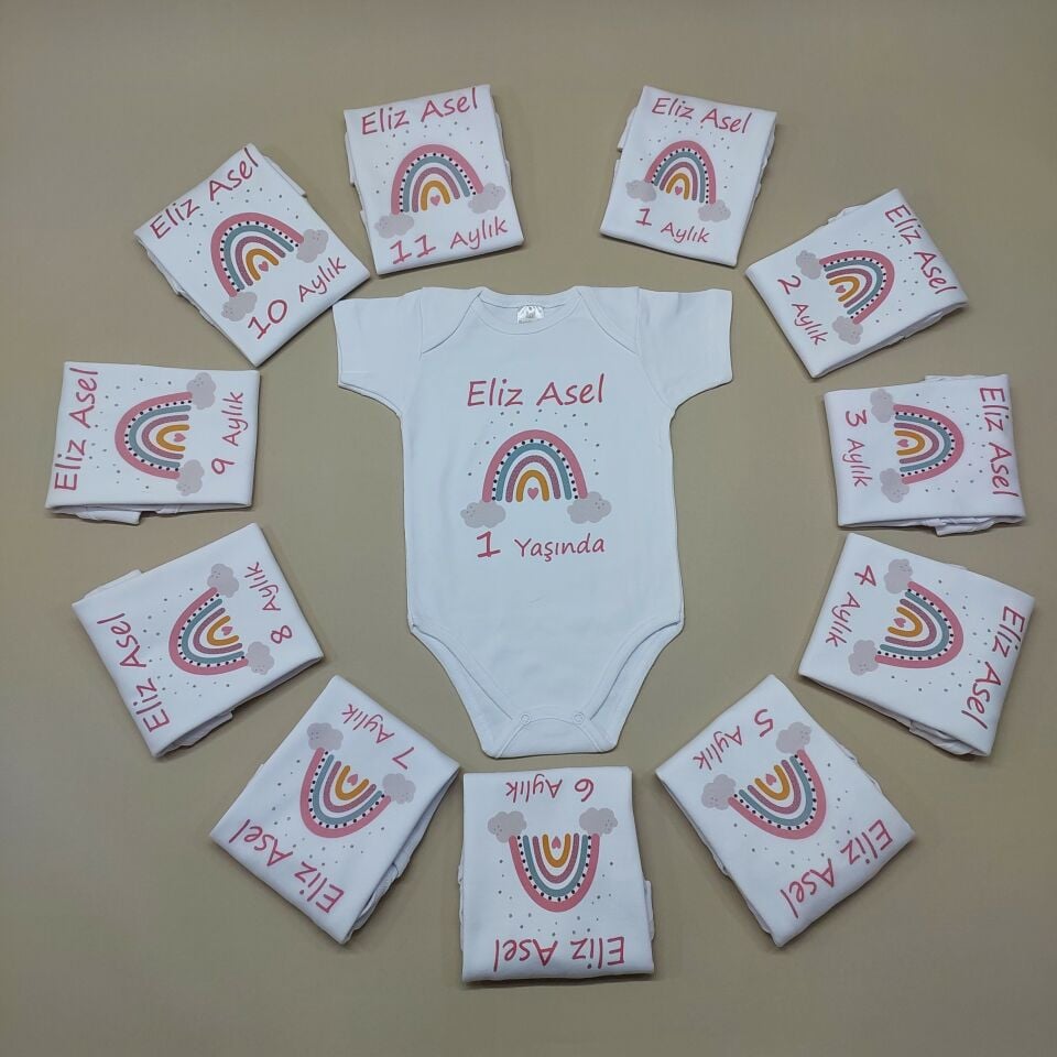 12 Aylık Gökkuşağı Desenli Zıbın Seti